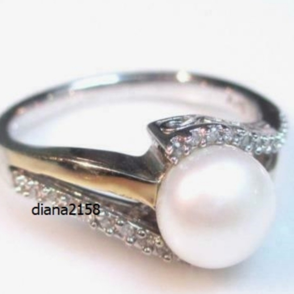 Alwand Vahan Diamond & Freshwater Pearl 14K Ring Size 6.5 (3.3 Grams)